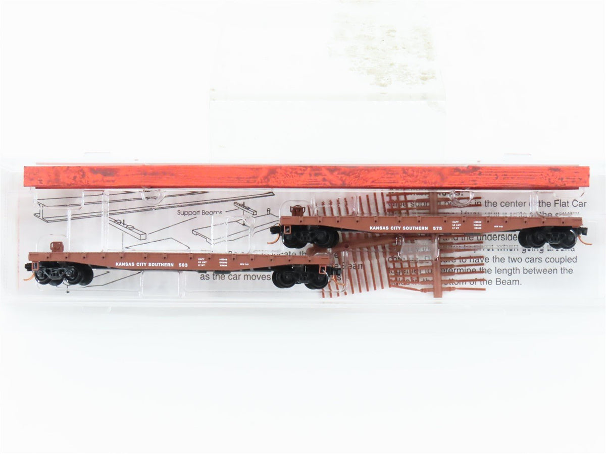 N Scale Micro-Trains MTL 04500290 KCS Railway 50&#39; Flat Car 2-Pack w/Beam Load