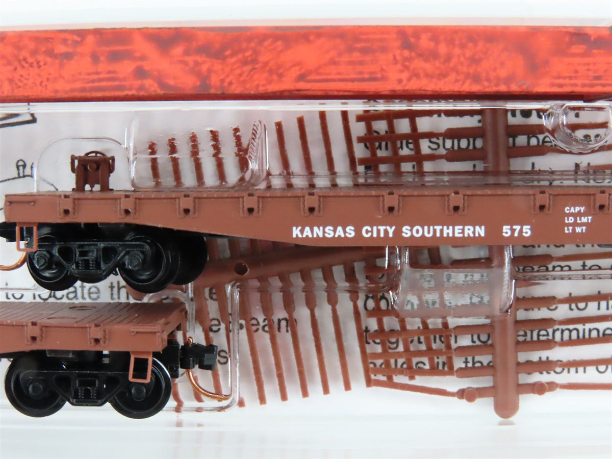 N Scale Micro-Trains MTL 04500290 KCS Railway 50&#39; Flat Car 2-Pack w/Beam Load