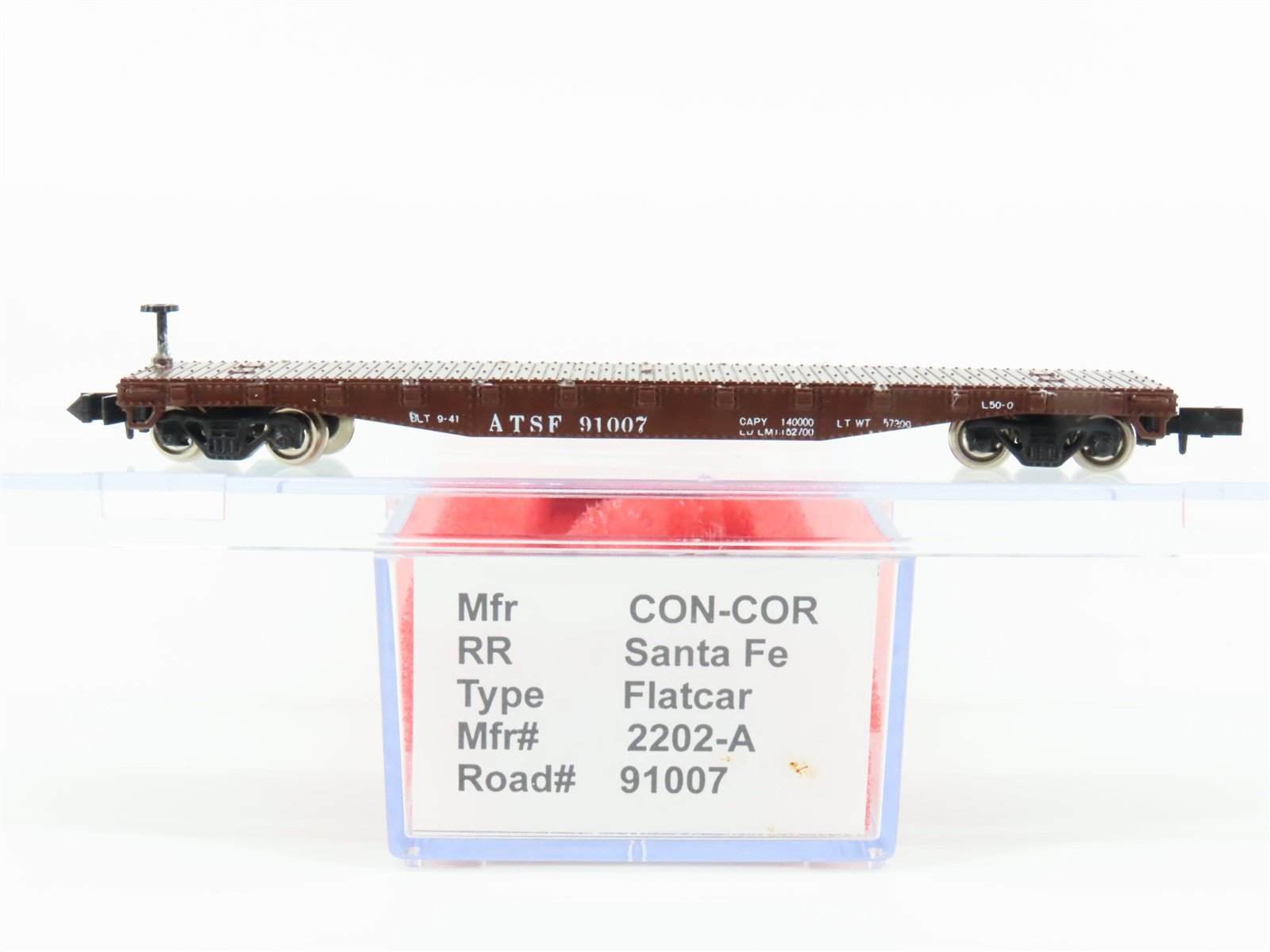 N Scale Con-Cor 2202-A ATSF Santa Fe Flatcar #91007