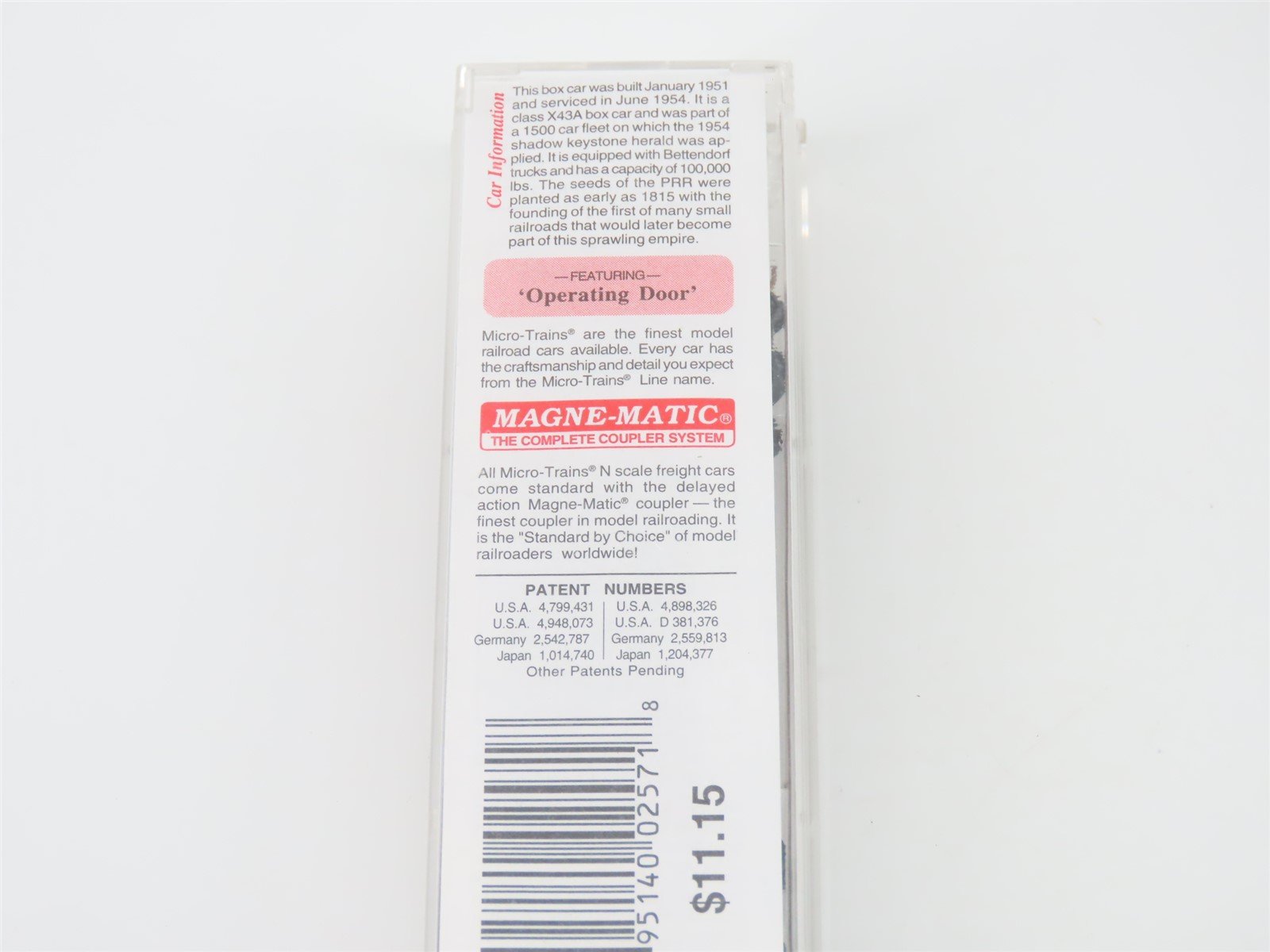 N Scale Micro-Trains MTL #20780 PRR Pennsylvania 40' Single Door Box Car #603125