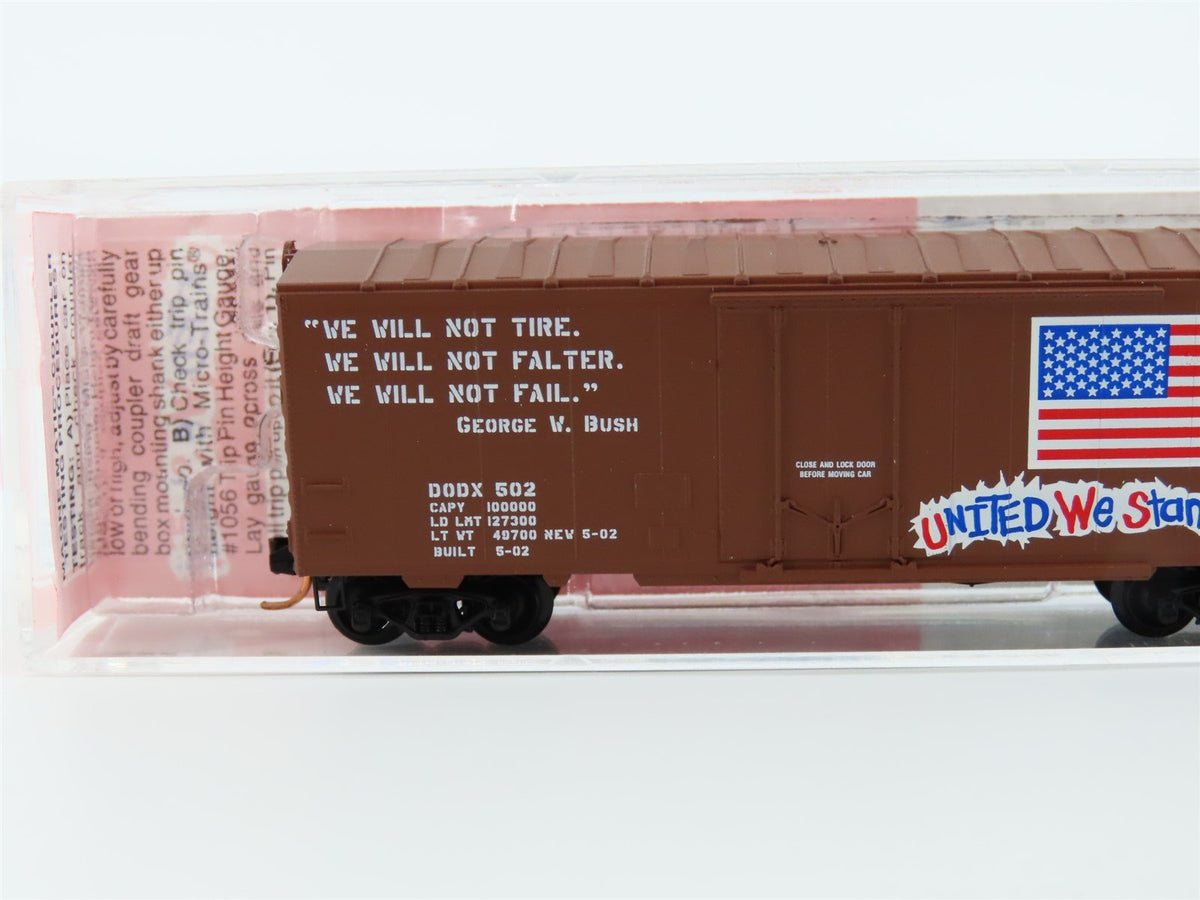 N Micro-Trains MTL NSC 4-02 DODX &quot; United We Stand&quot; 40&#39; Box Car #502 w/ Graffiti