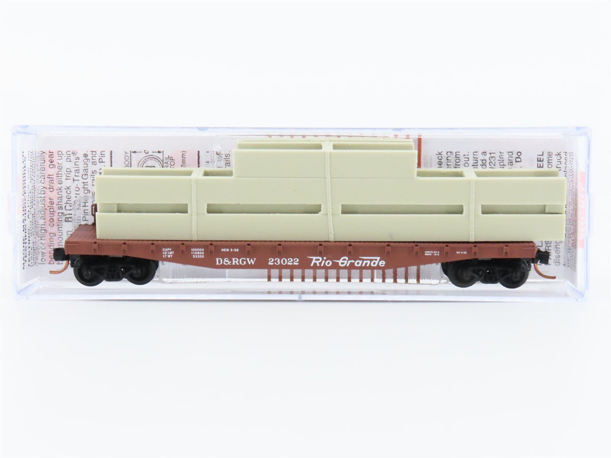 N Scale Micro-Trains MTL 04500060 D&amp;RGW Rio Grande 50&#39; Flat Car #23022 w/ Load