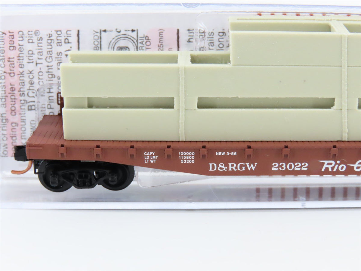 N Scale Micro-Trains MTL 04500060 D&amp;RGW Rio Grande 50&#39; Flat Car #23022 w/ Load