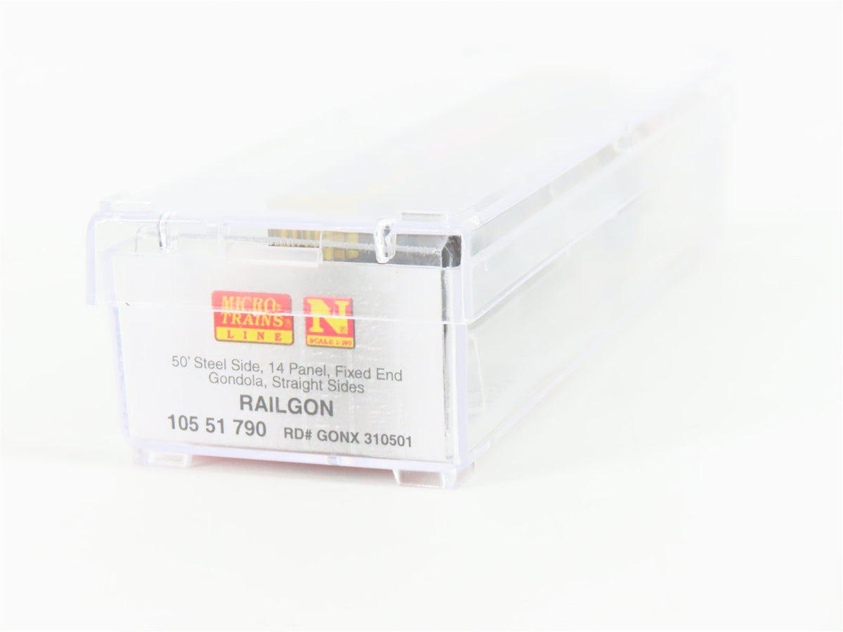 N Scale Micro-Trains MTL 10551790 GONX Railgon 50&#39; Gondola #310510 w/ Graffiti