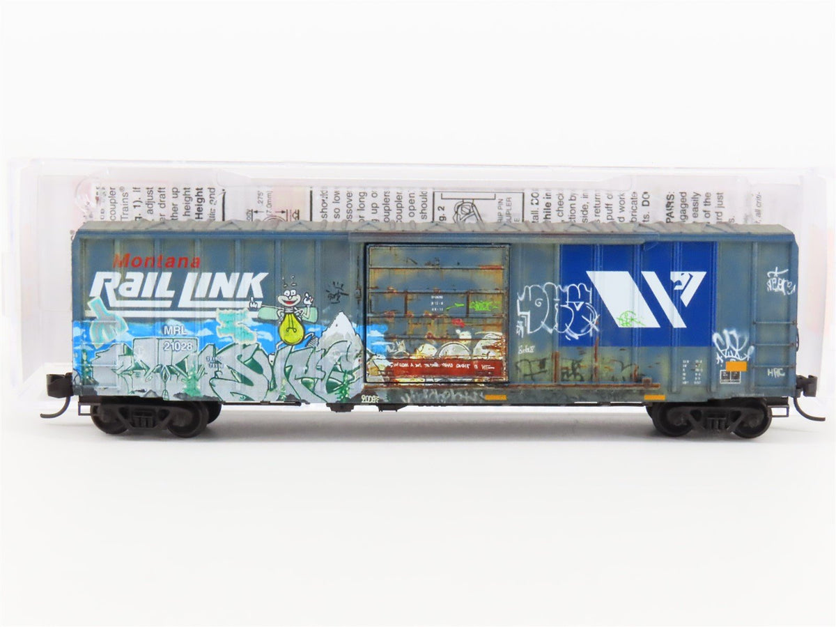 N Micro-Trains MTL 02551620 MRL Montana Rail Link 50&#39; Box Car #21028 w/ Graffiti