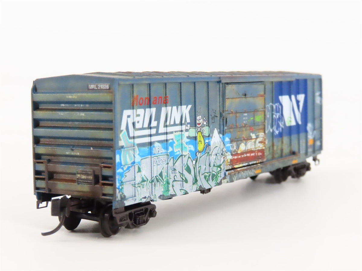 N Micro-Trains MTL 02551620 MRL Montana Rail Link 50&#39; Box Car #21028 w/ Graffiti