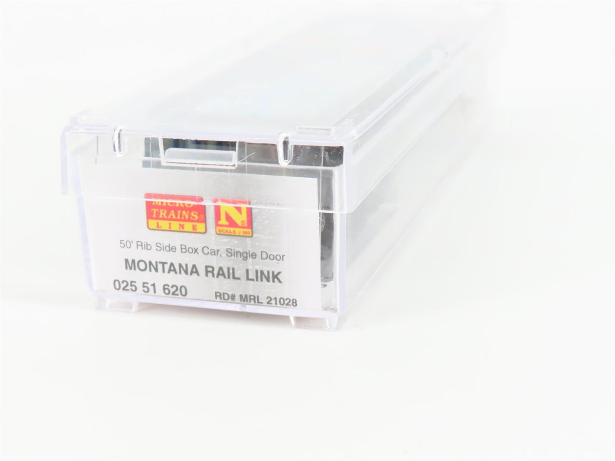 N Micro-Trains MTL 02551620 MRL Montana Rail Link 50&#39; Box Car #21028 w/ Graffiti