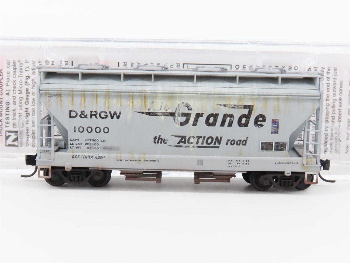 N Scale Micro-Trains MTL 09251020 D&amp;RGW Rio Grande 2-Bay Hopper #10000 Weathered