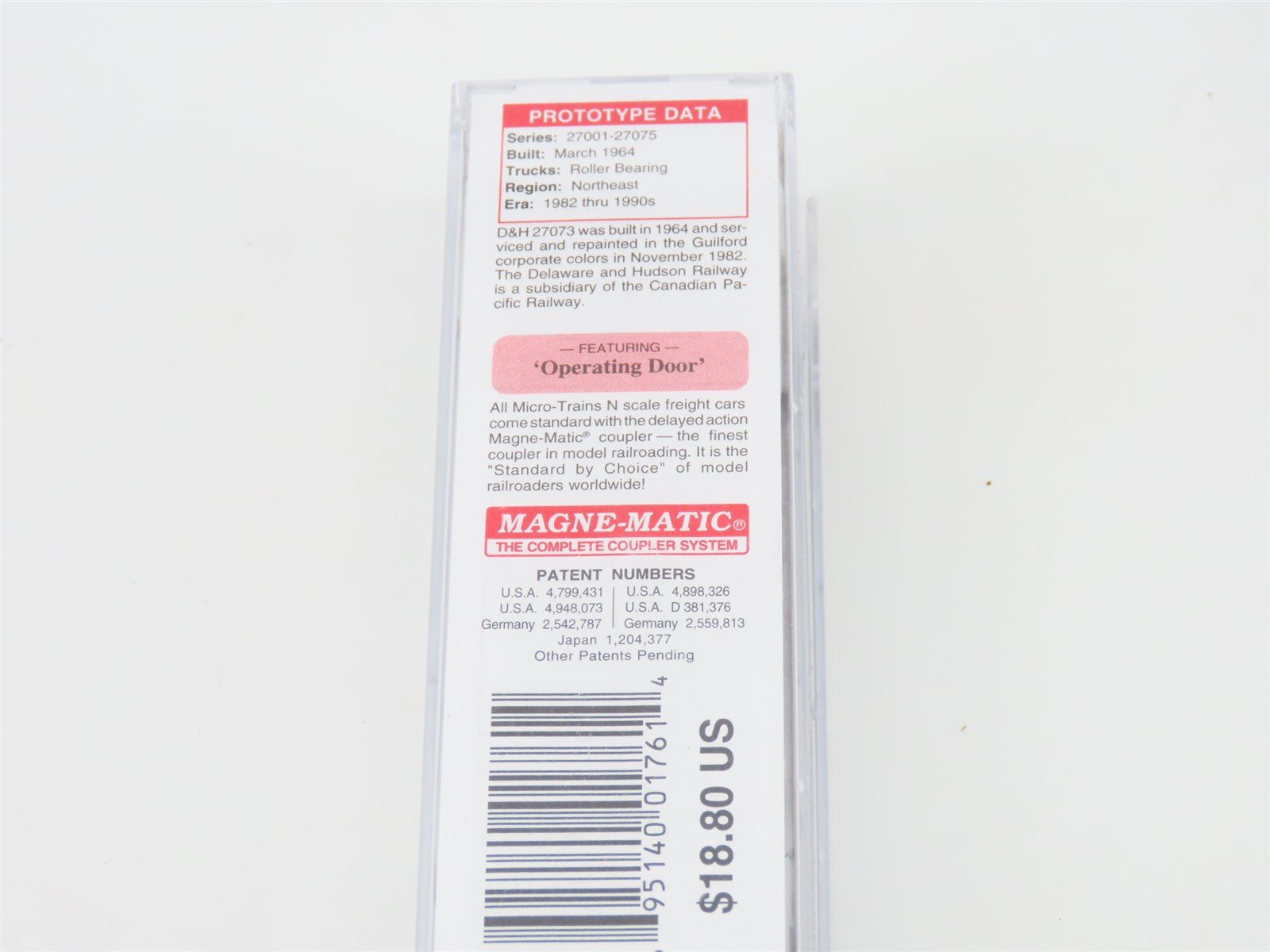 N Micro-Trains MTL 0770006 D&H Delaware & Hudson 50' Single Door Boxcar #27073