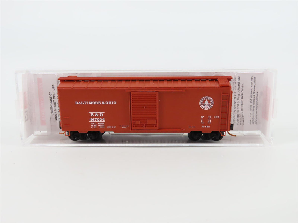 N Micro-Trains MTL 02000826 B&amp;O Baltimore &amp; Ohio 40&#39; Boxcar W/Crate Load #467004