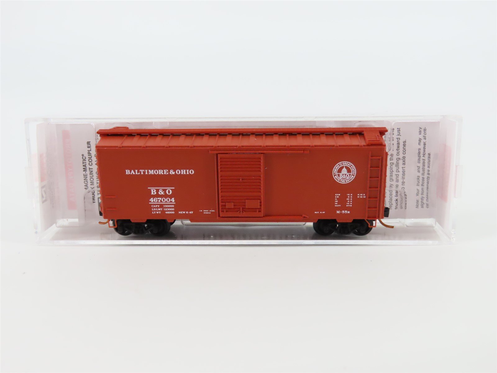 N Micro-Trains MTL 02000826 B&O Baltimore & Ohio 40' Boxcar W/Crate Load #467004