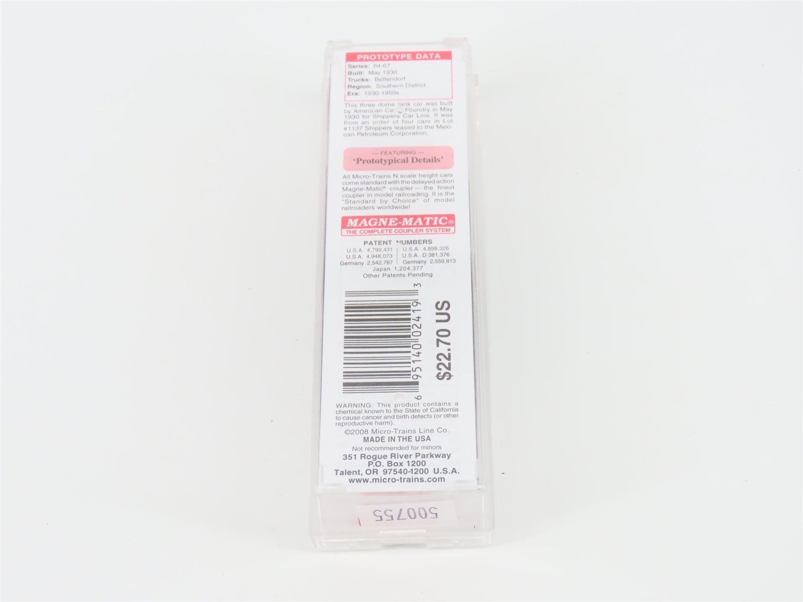 N Scale Micro-Trains MTL 06600030 SHPX Pan-Am ACF 3-Dome Tank Car #66