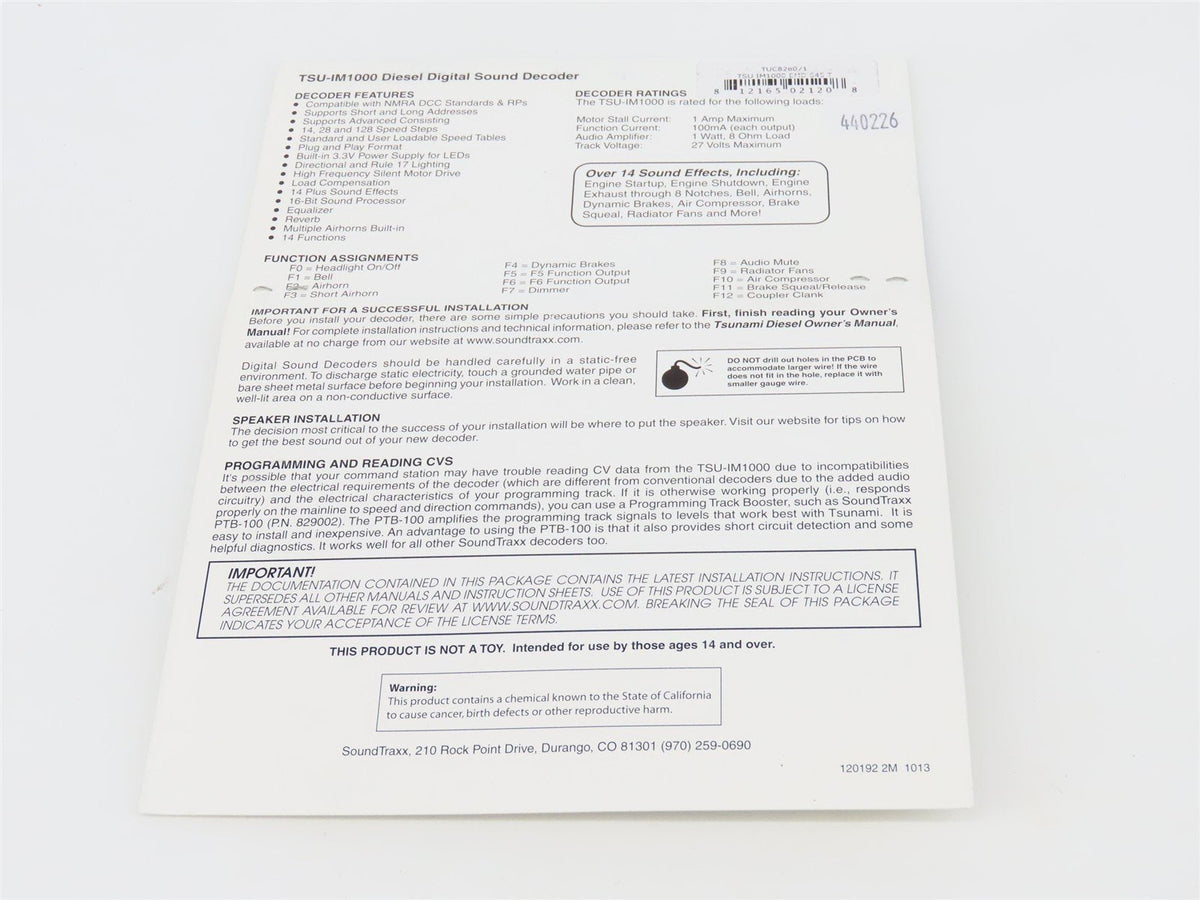 SoundTraxx Tsunami 828071 TSU-IM1000 InterMountain EMD 645 DCC/Sound Decoder