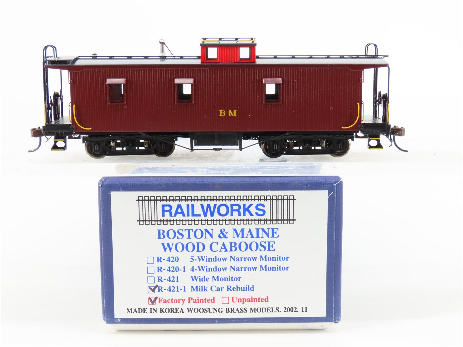 HO Scale Woosung Railworks R-421-1 B&M Boston & Maine Wood Caboose BRASS