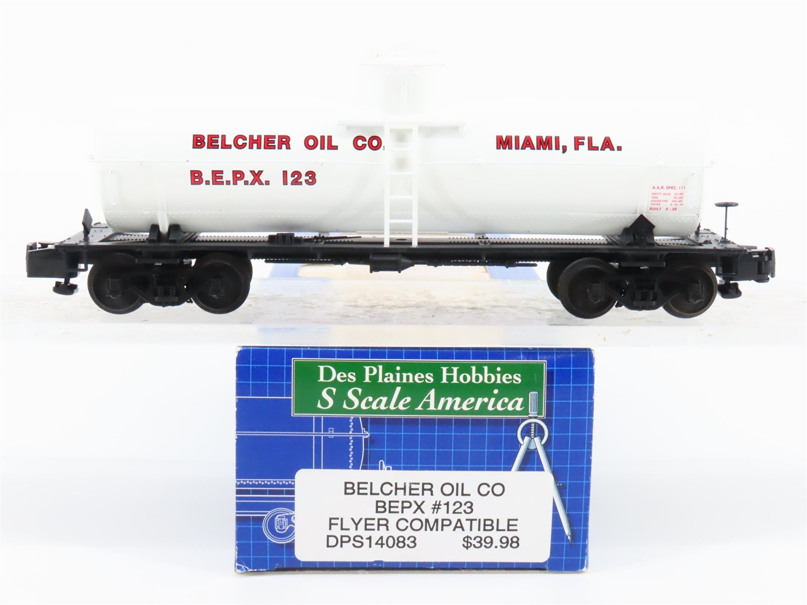 S Scale America Des Plaines Hobbies DPS14083 BEPX Belcher Oil Tank Car #123