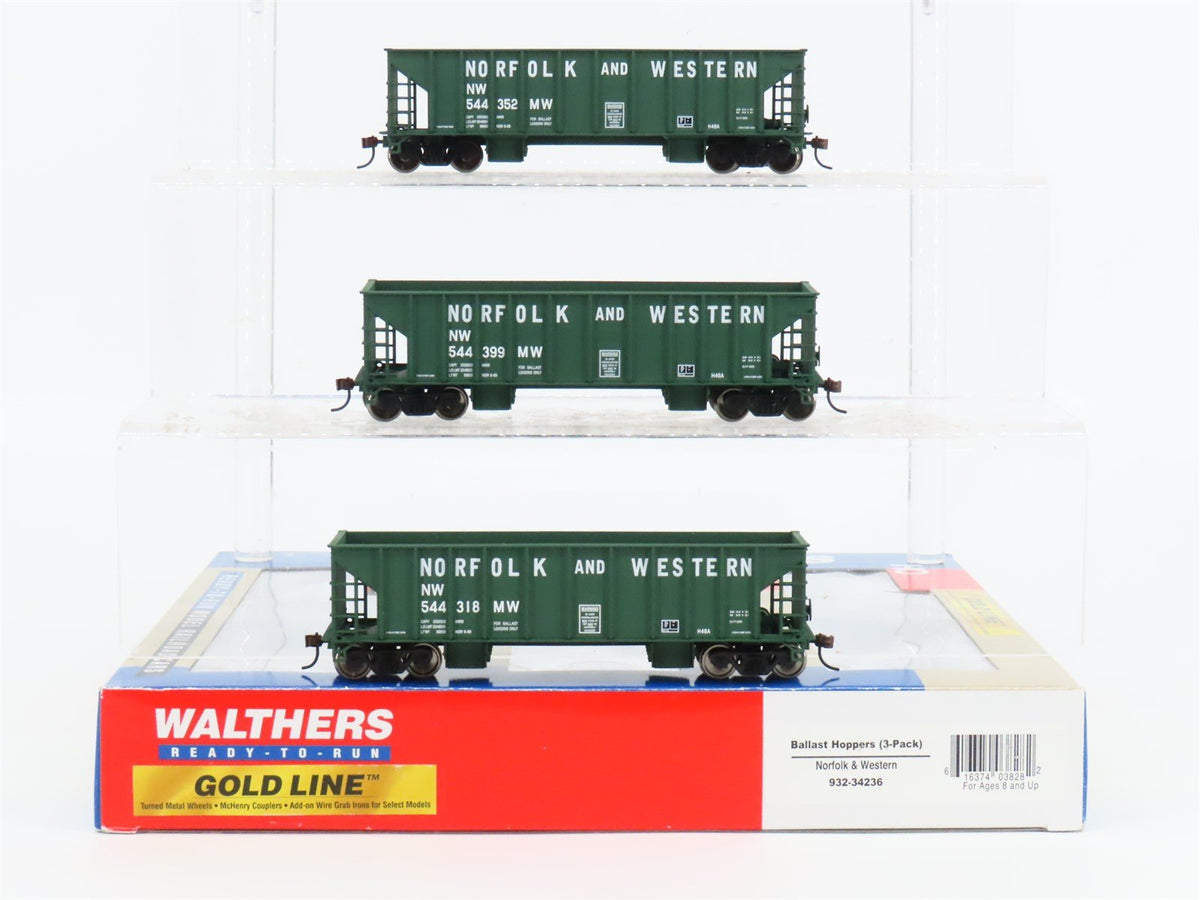 HO Walthers Gold 932-34236 N&amp;W Norfolk &amp; Western 2-Bay Ballast Hoppers 3-Pack