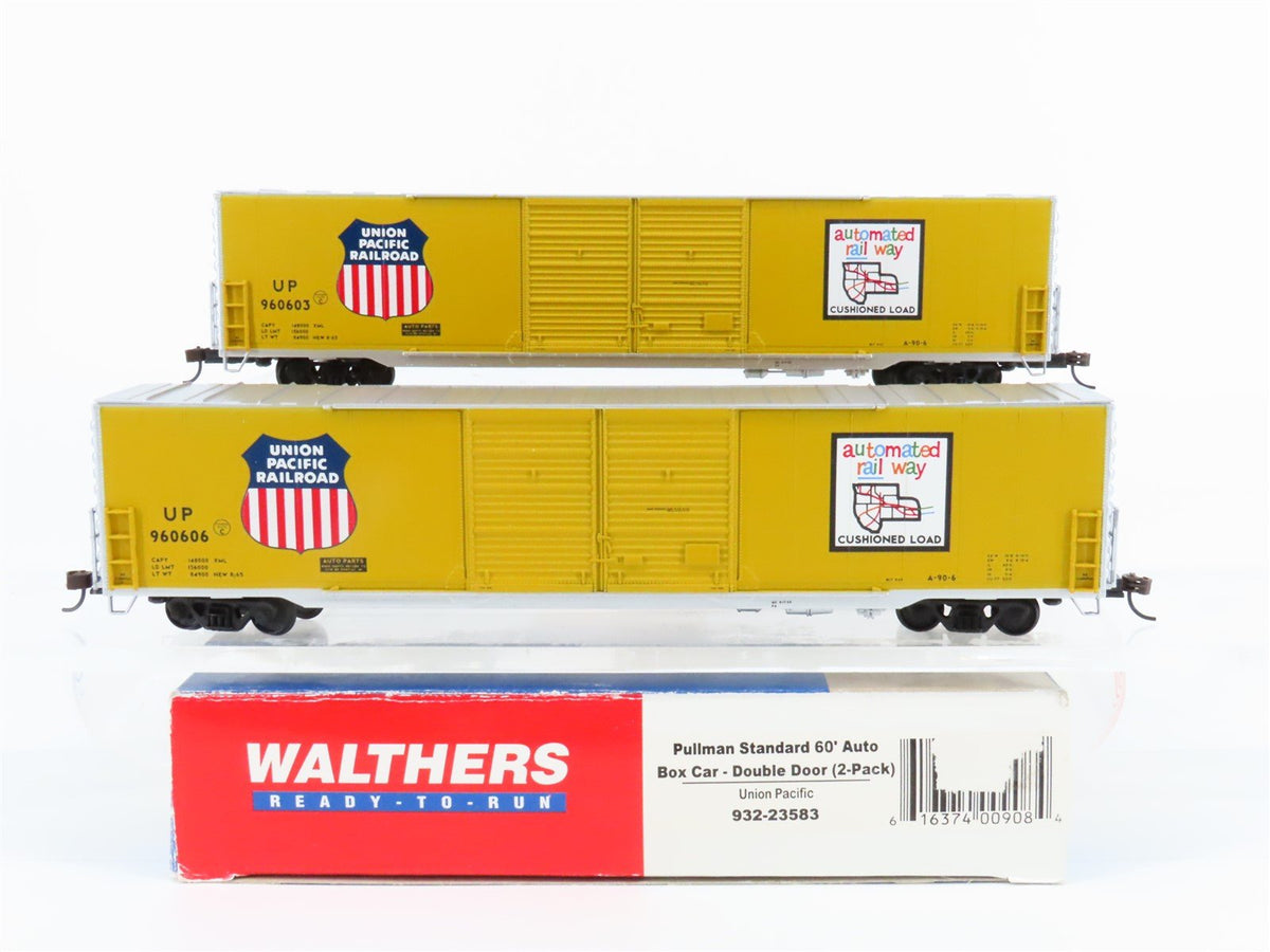 HO Walthers 932-23583 UP Union Pacific 60&#39; Box Car #960606 &amp; #960603 2-Pack