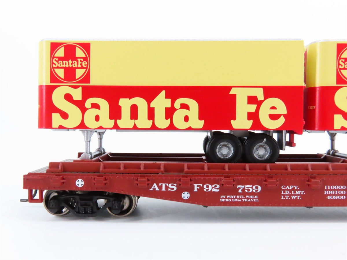 HO Scale Athearn #92373 ATSF Santa Fe 50&#39; Flat Car #92759 w/ Two 25&#39; Trailers