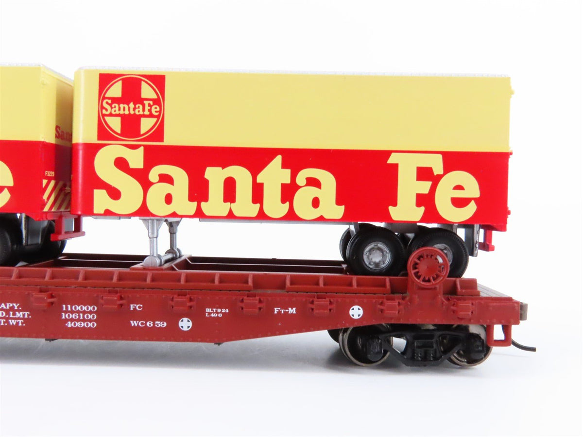 HO Scale Athearn #92373 ATSF Santa Fe 50&#39; Flat Car #92759 w/ Two 25&#39; Trailers