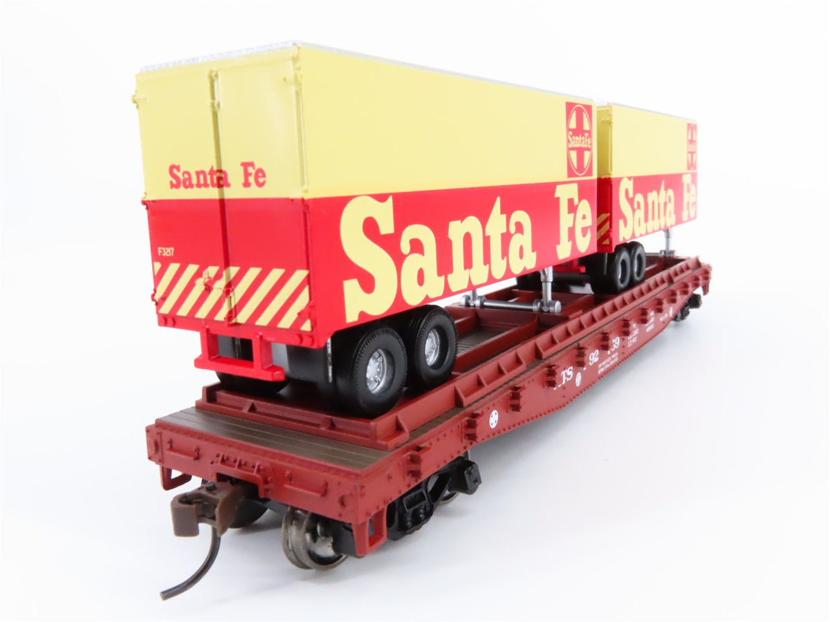 HO Scale Athearn #92373 ATSF Santa Fe 50&#39; Flat Car #92759 w/ Two 25&#39; Trailers