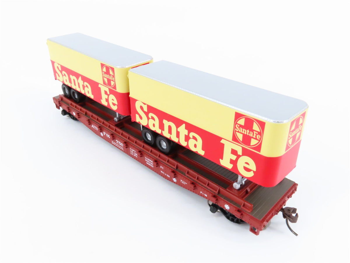 HO Scale Athearn #92373 ATSF Santa Fe 50&#39; Flat Car #92759 w/ Two 25&#39; Trailers