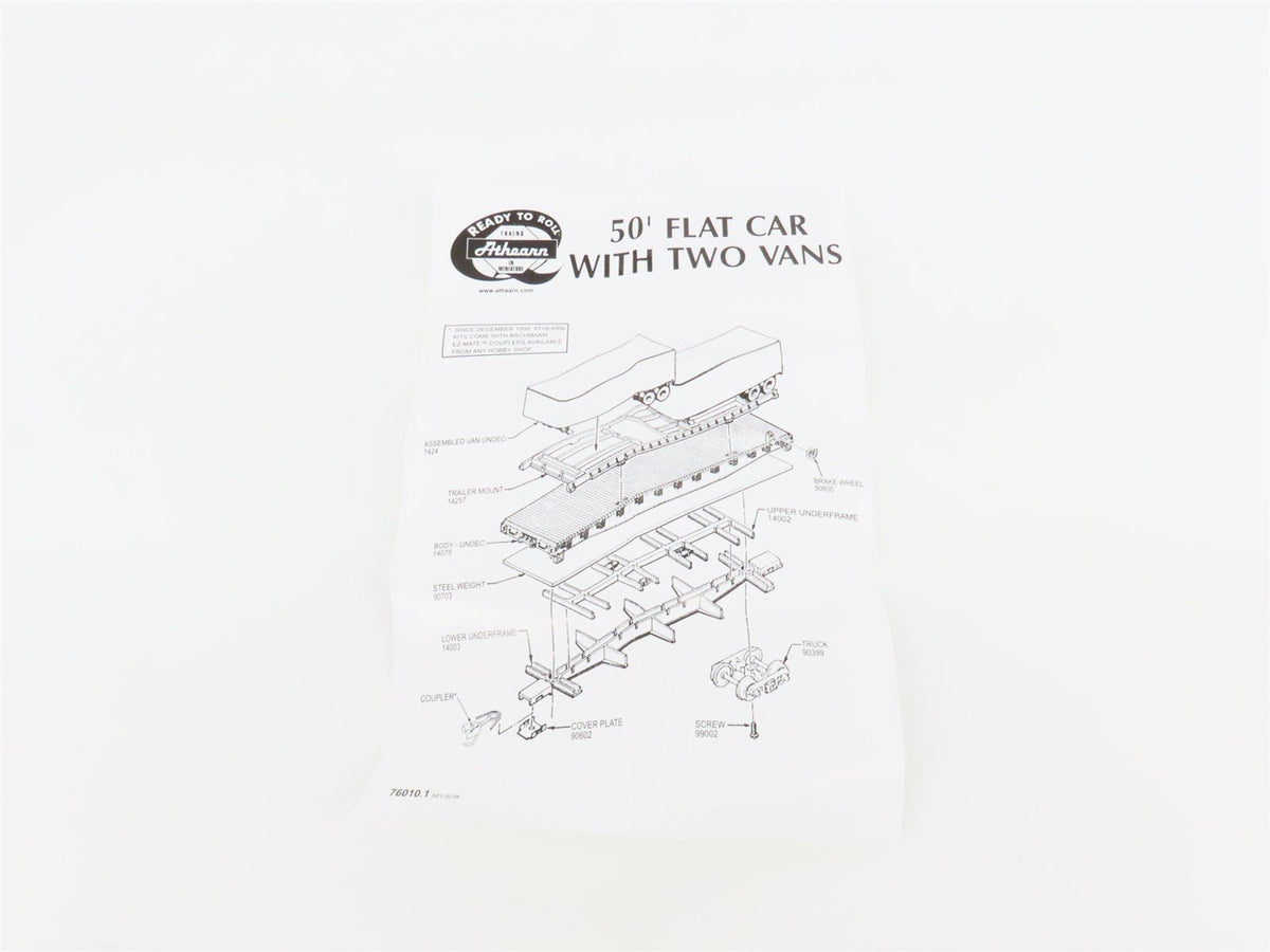 HO Scale Athearn #92373 ATSF Santa Fe 50&#39; Flat Car #92759 w/ Two 25&#39; Trailers
