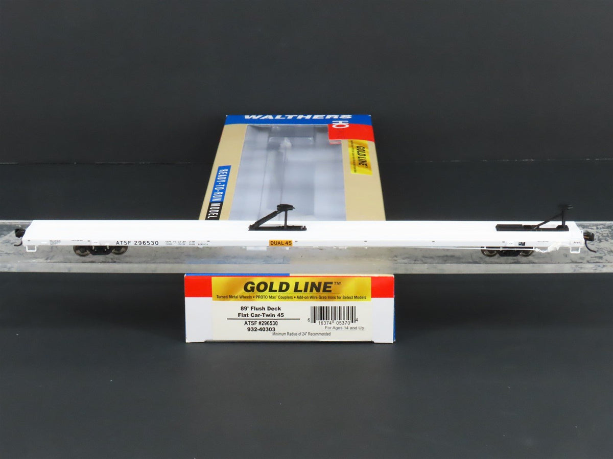 HO Walthers Gold Line #932-40303 ATSF Santa Fe 89&#39; Flush Deck Flat Car #296530