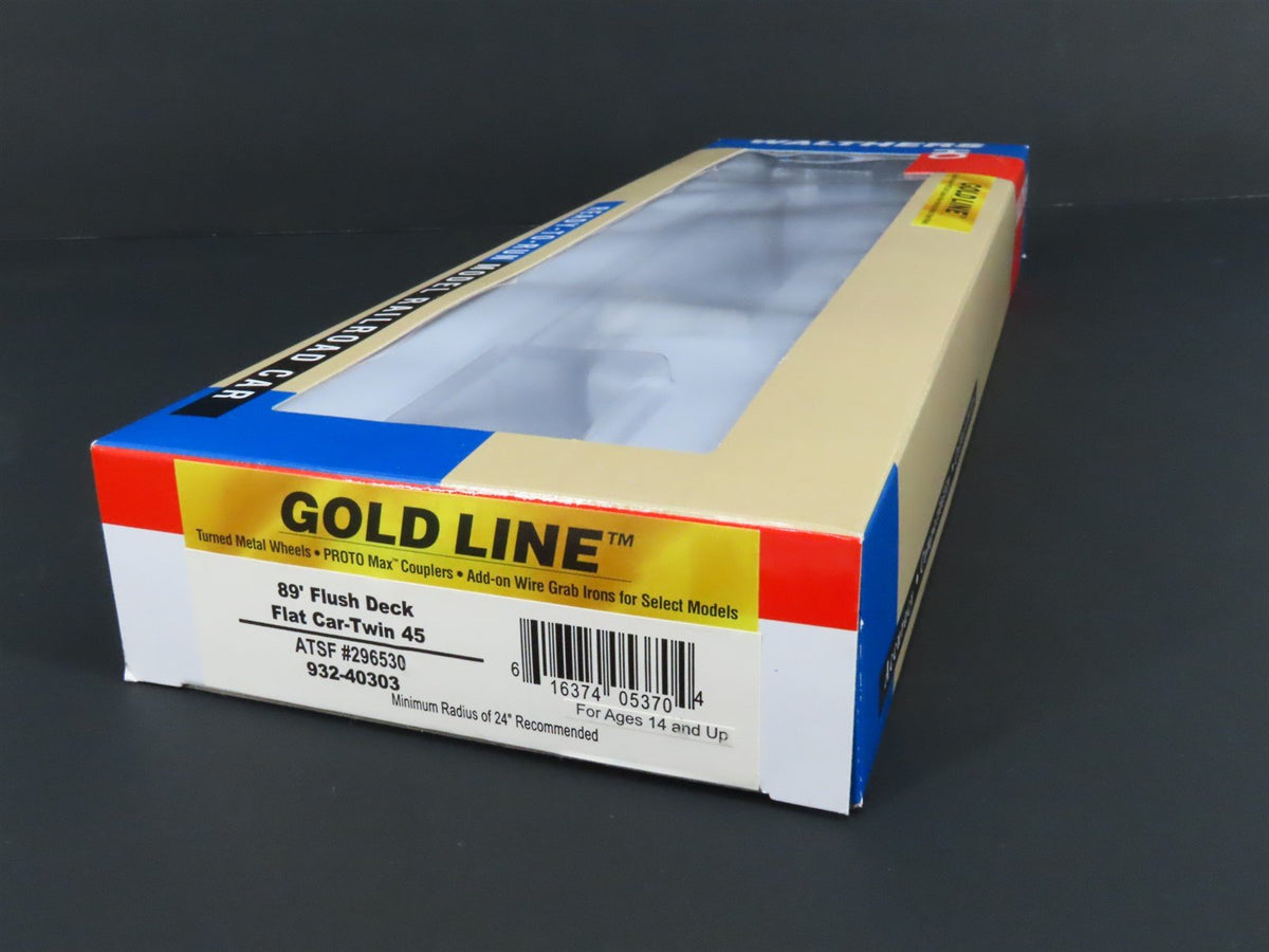 HO Walthers Gold Line #932-40303 ATSF Santa Fe 89&#39; Flush Deck Flat Car #296530