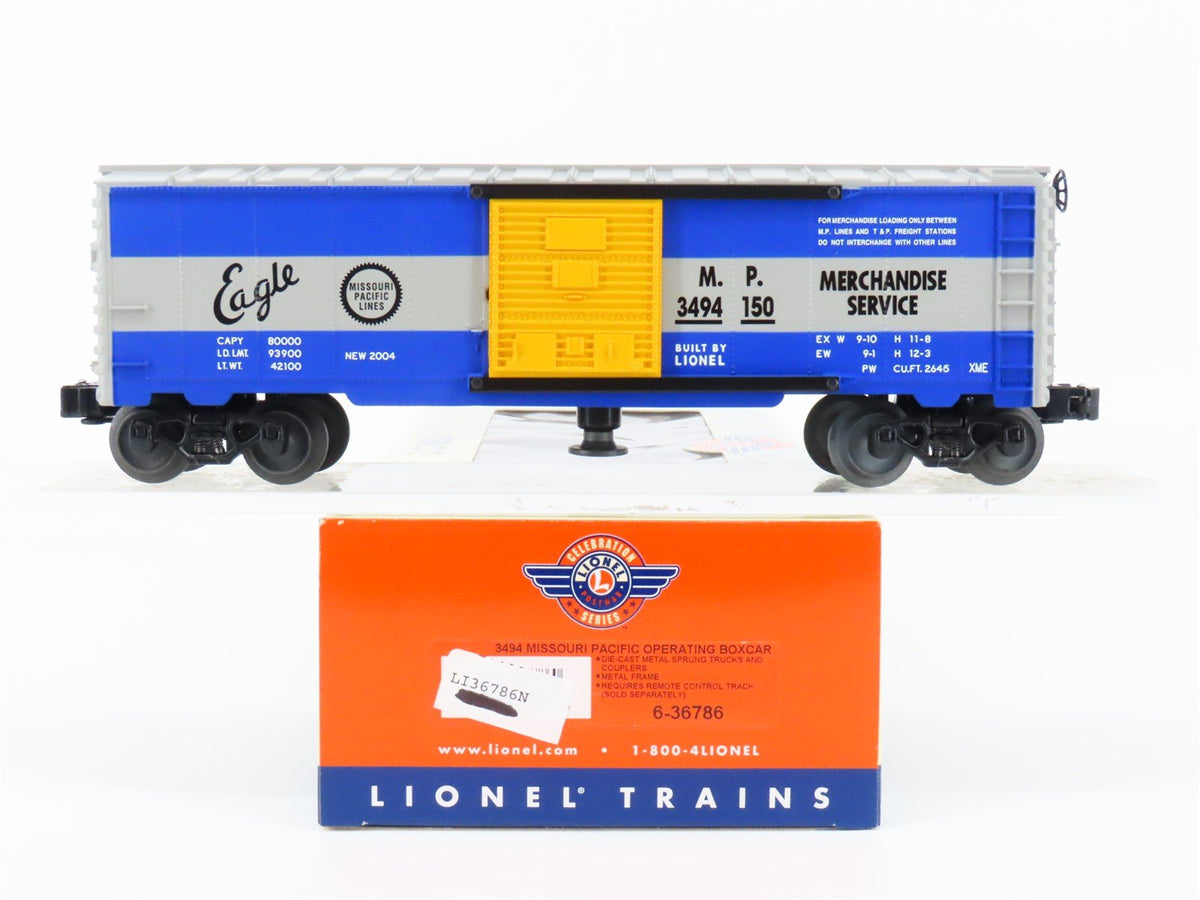 O Gauge 3-Rail Lionel 6-36786 MP Missouri Pacific Operating Box Car #3494150