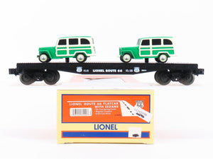 O Gauge 3-Rail Lionel 6-36000 Route 66 Flat Car #9823-2 w/ 2 Sedans