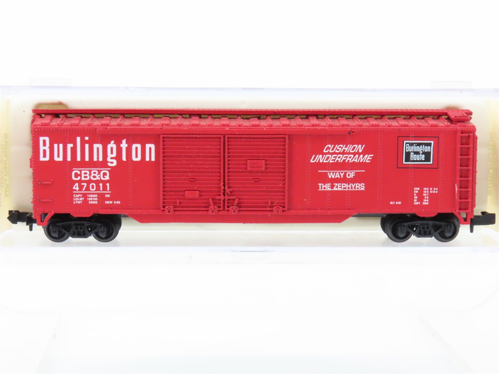 N Scale Atlas 3633 CB&Q Burlington Route 50' Double Door Box Car #47011