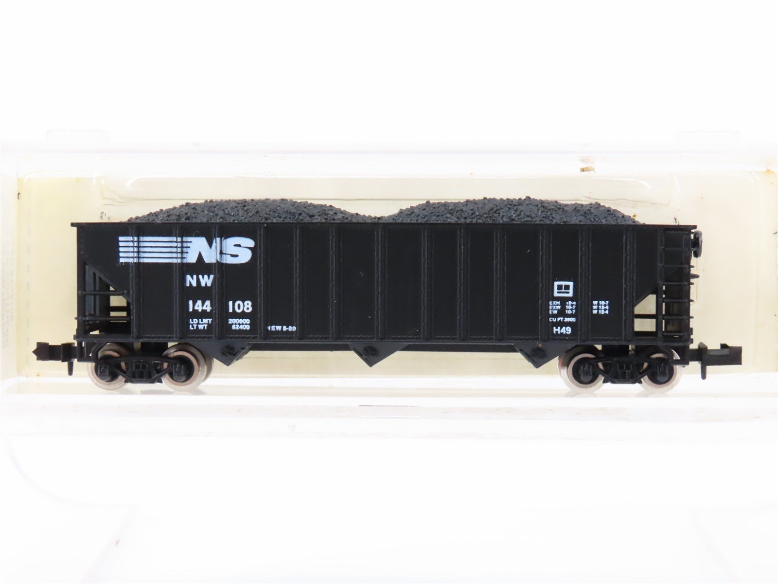 N Scale Atlas 3283 NS Norfolk Southern 90-Ton 3-Bay Open Hopper #144108 w/ Load