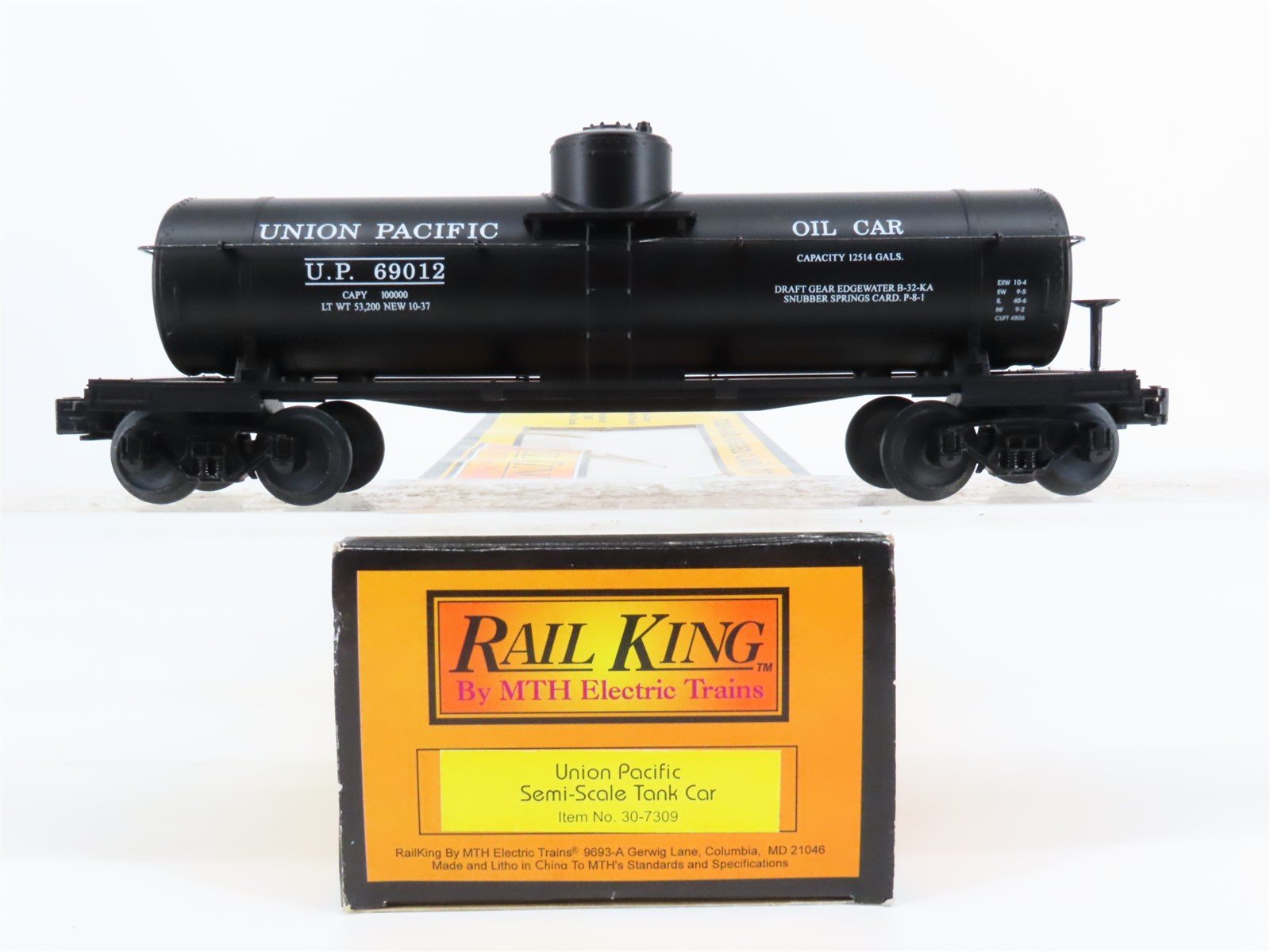 O Gauge 3-Rail MTH Rail King 30-7309 UP Union Pacific Semi-Scale Tank Car #69012