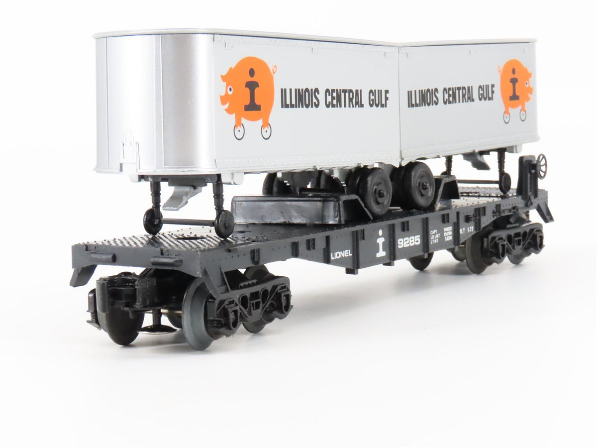 O Gauge 3-Rail Lionel ICG Illinois Central Gulf Flat Car #9285 w/ 2 Trailers