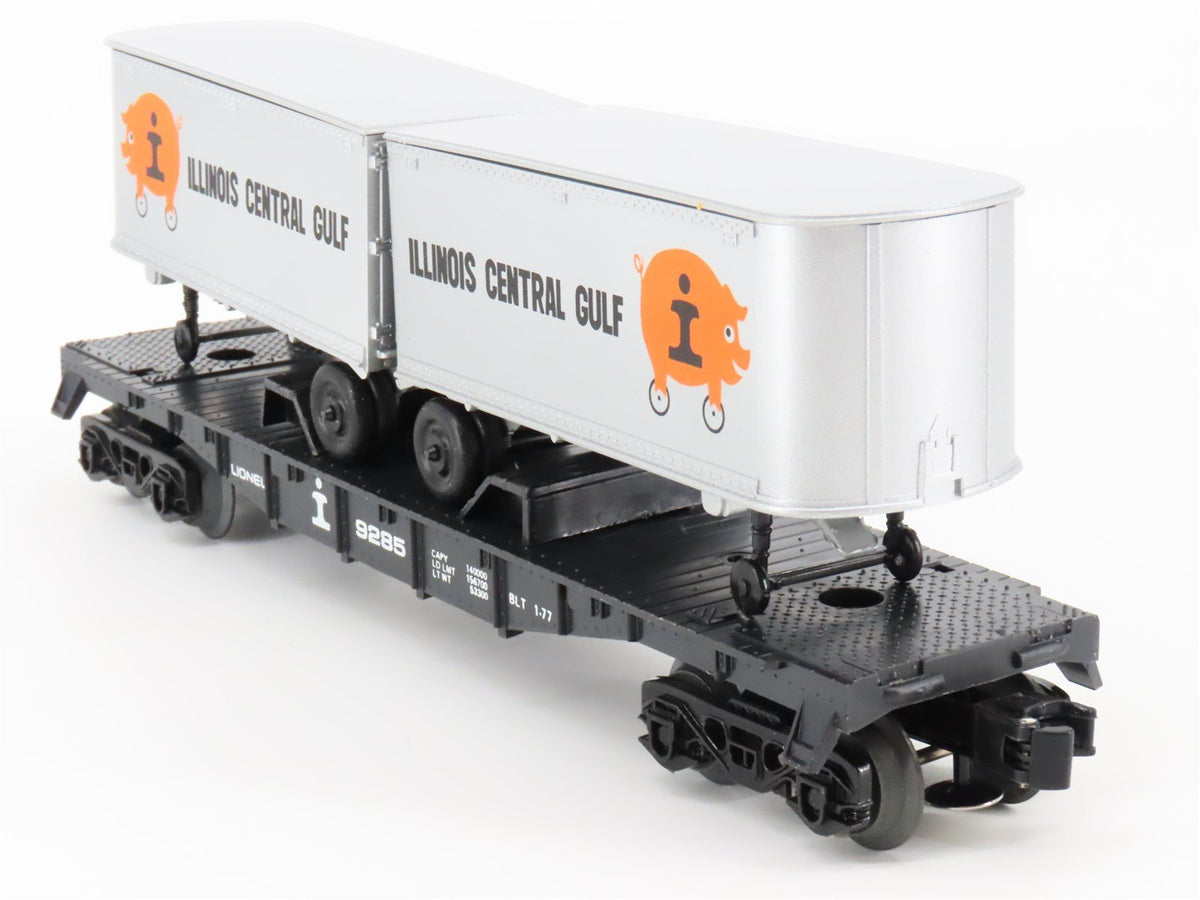 O Gauge 3-Rail Lionel ICG Illinois Central Gulf Flat Car #9285 w/ 2 Trailers