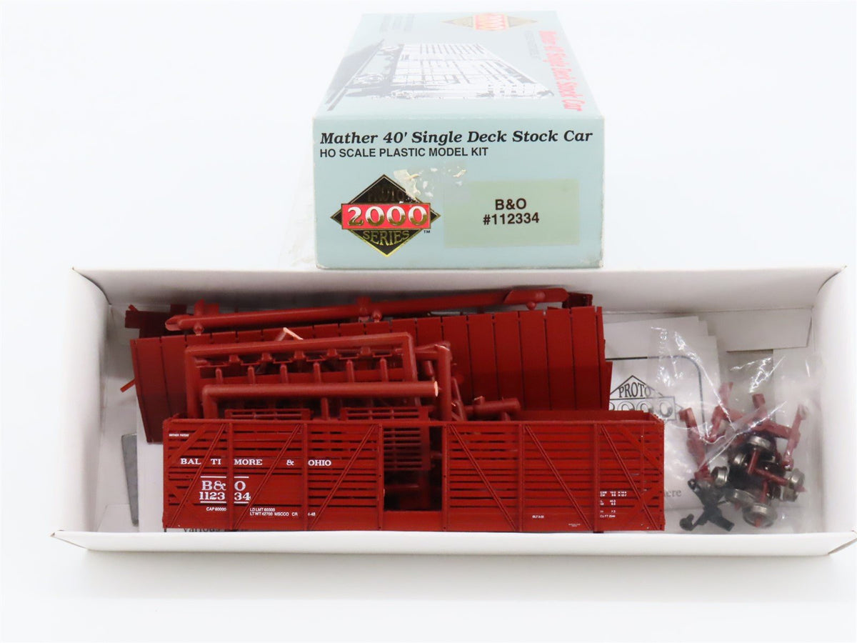 HO Proto 2000 Kit B&amp;O Baltimore &amp; Ohio Mather 40&#39; Single Deck Stock Car #112334