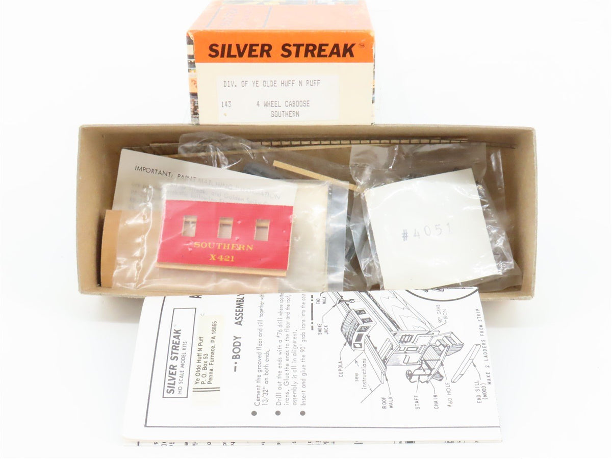 HO Scale Silver Streak Kit #143 SOU Southern Offset Cupola 4-Wheel Caboose #X421