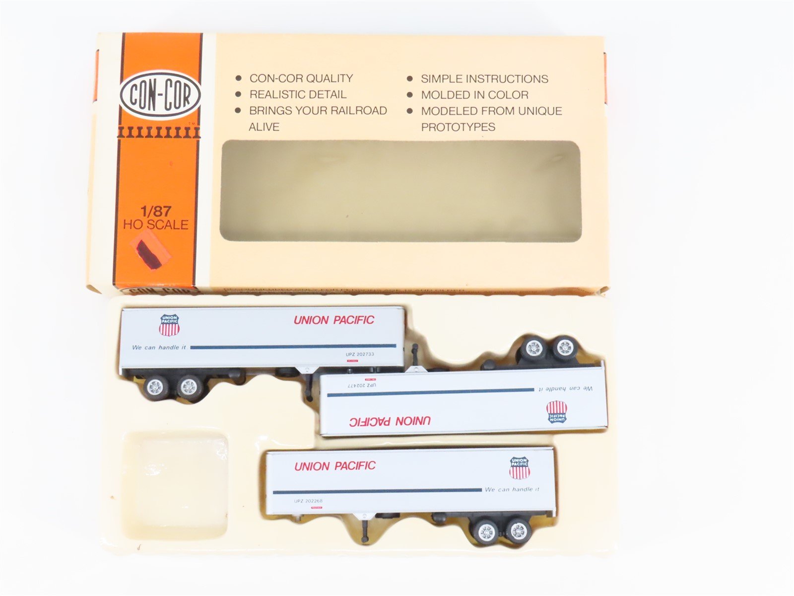 HO Scale Con-Cor 0004-008107 UP Union Pacific 40' Box Trailer 3-Pack