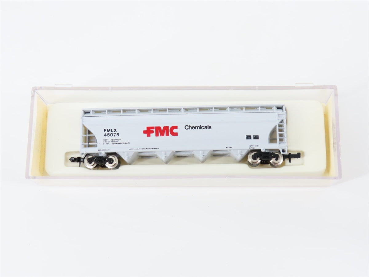 N Scale Atlas 3716 FMLX FMC Chemicals 4-Bay Centerflow Covered Hopper #45075