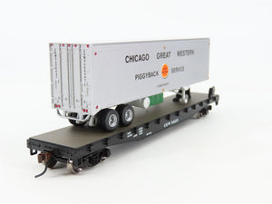 HO Scale Athearn #72466 CGW Chicago Great Western 50' Flat Car #3825 w/ Trailer