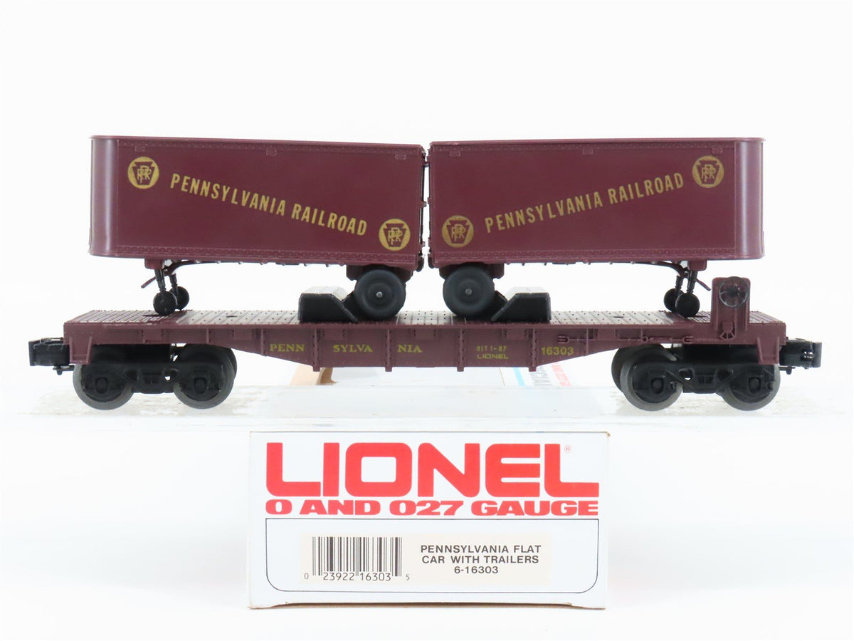 O/O27 Gauge 3-Rail Lionel #6-16303 PRR Pennsylvania Flat Car w/ Trailers