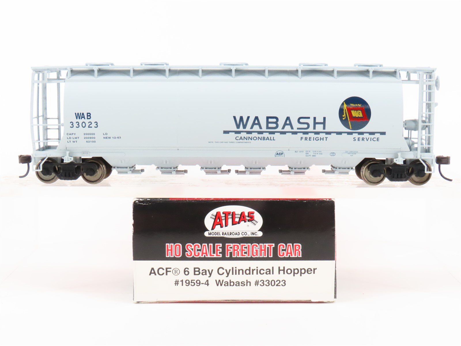 HO Scale Atlas 1959-4 WAB Wabash Railroad 6-Bay Cylindrical Hopper Car #33023