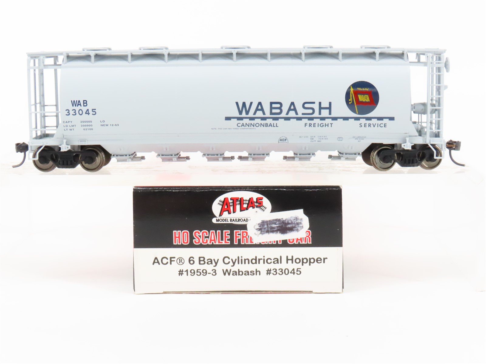 HO Scale Atlas 1959-3 WAB Wabash Railroad 6-Bay Cylindrical Hopper Car #33045