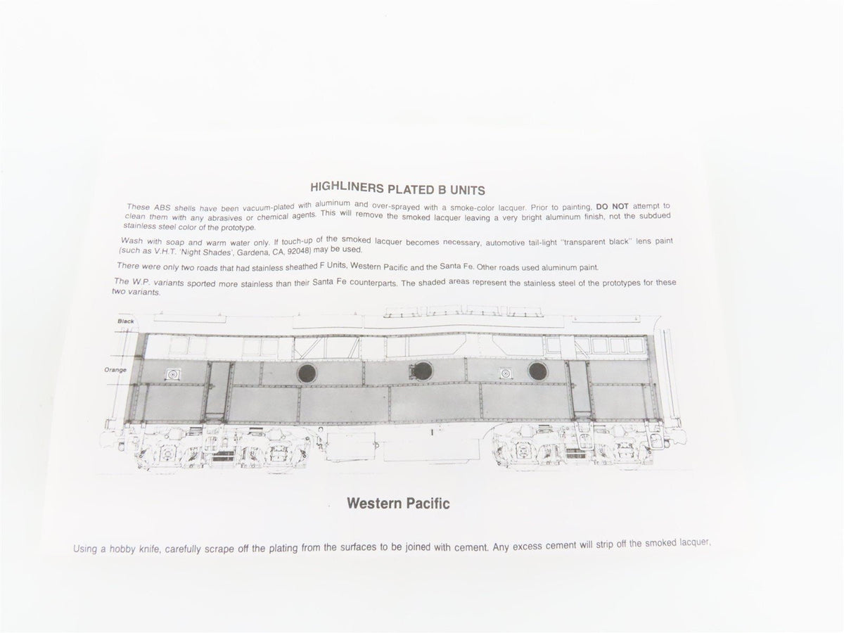 HO Scale Highliners 1006 Undecorated F-Series B Unit Diesel Locomotive Shell Kit