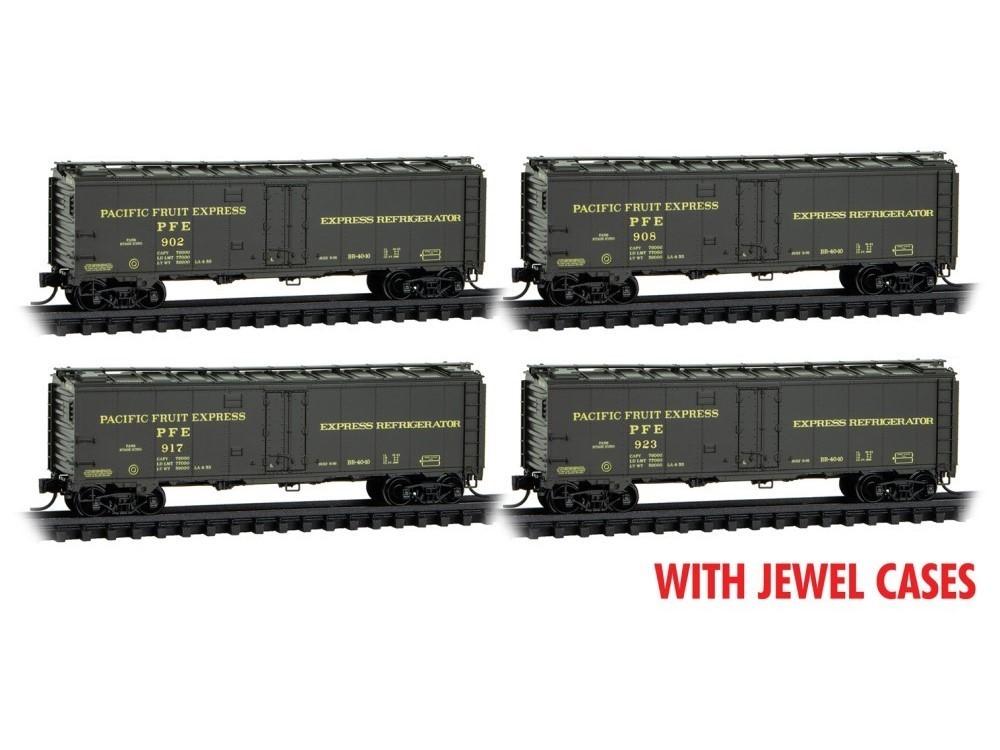 N Micro-Trains MTL 98300225 PFE Pacific Fruit Express 40&#39; Steel Reefer 4-Pack