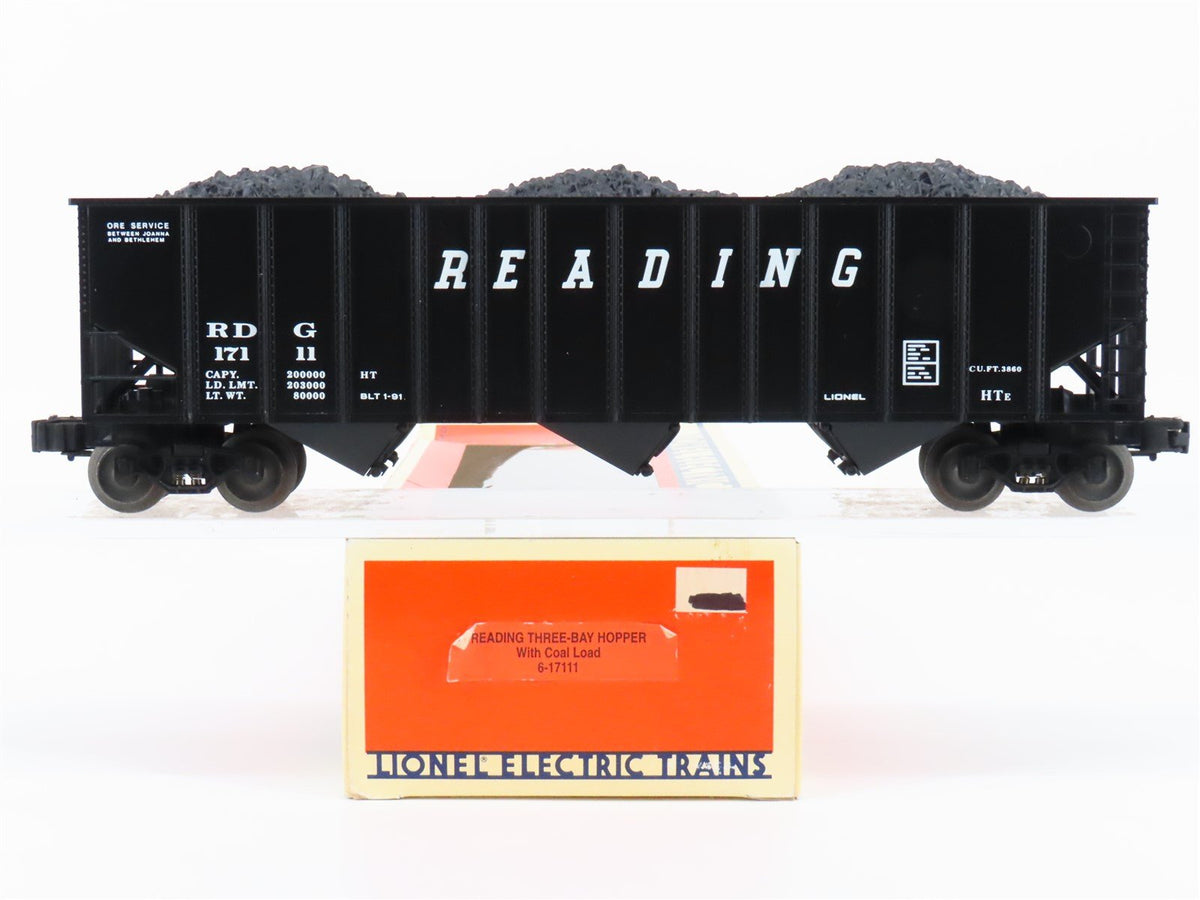 O Gauge 3-Rail Lionel #6-17111 RDG Reading 3-Bay Hopper w/ Coal Load