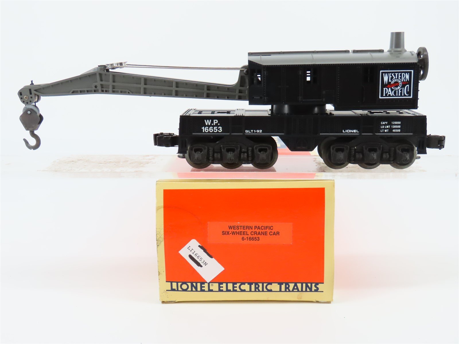 O Gauge 3-Rail Lionel #6-16653 WP Western Pacific Six-Wheel Crane Car