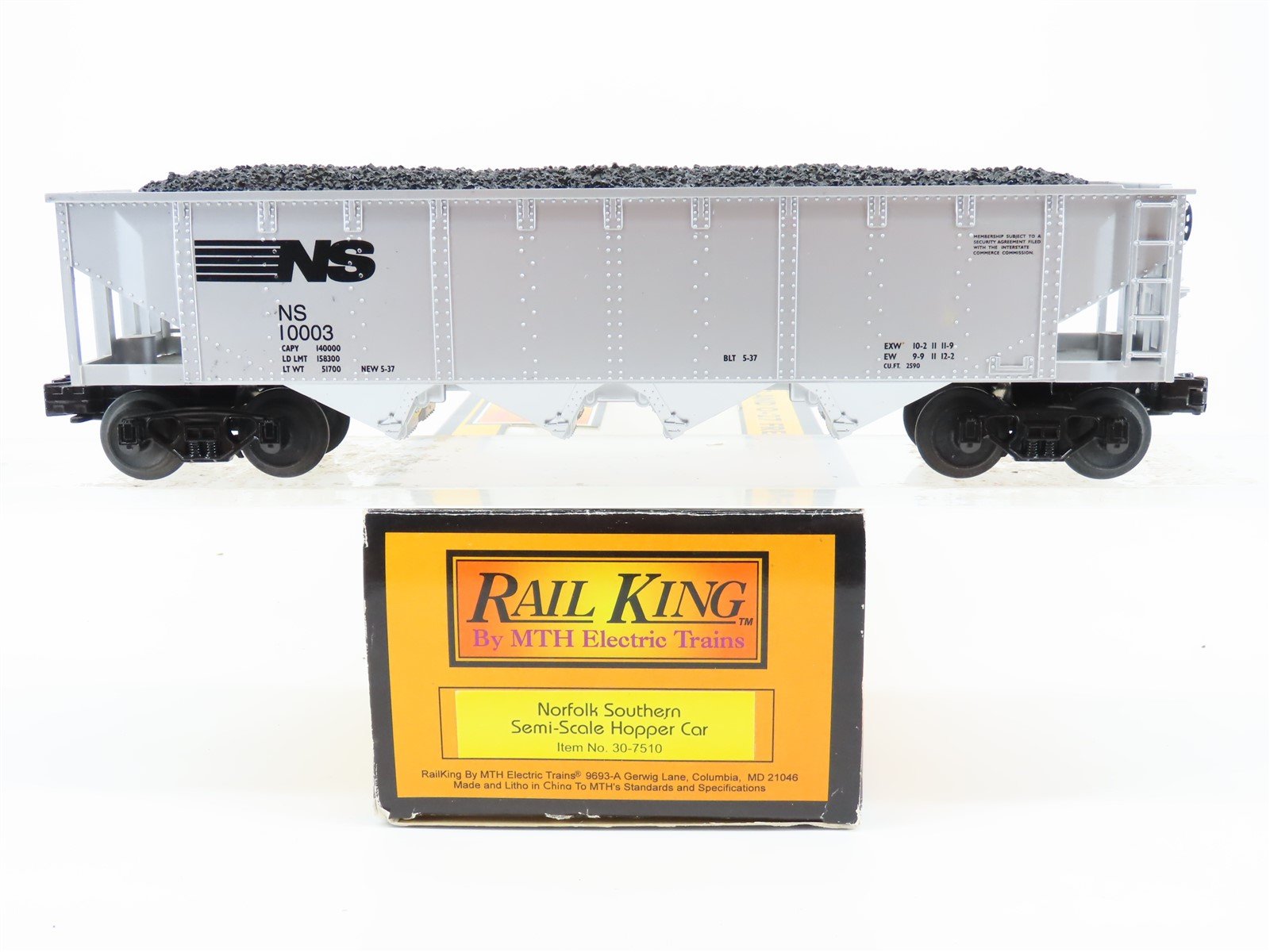 O Gauge 3-Rail MTH Rail King #30-7510 NS Norfolk Southern 4-Bay Hopper #10003