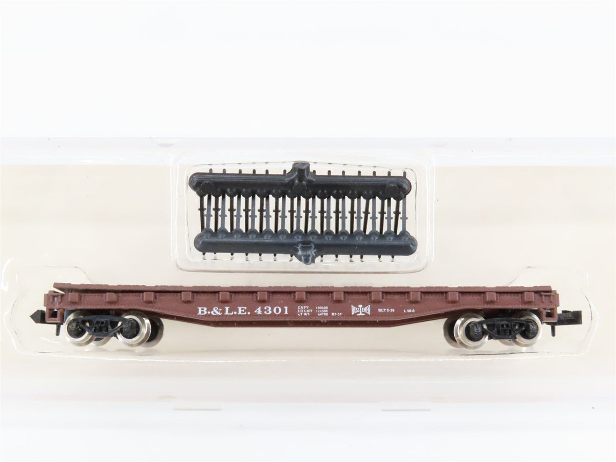 N Scale Atlas 3802 B&amp;LE Bessemer &amp; Lake Erie 50&#39; Flat Car #4301 w/ Stakes