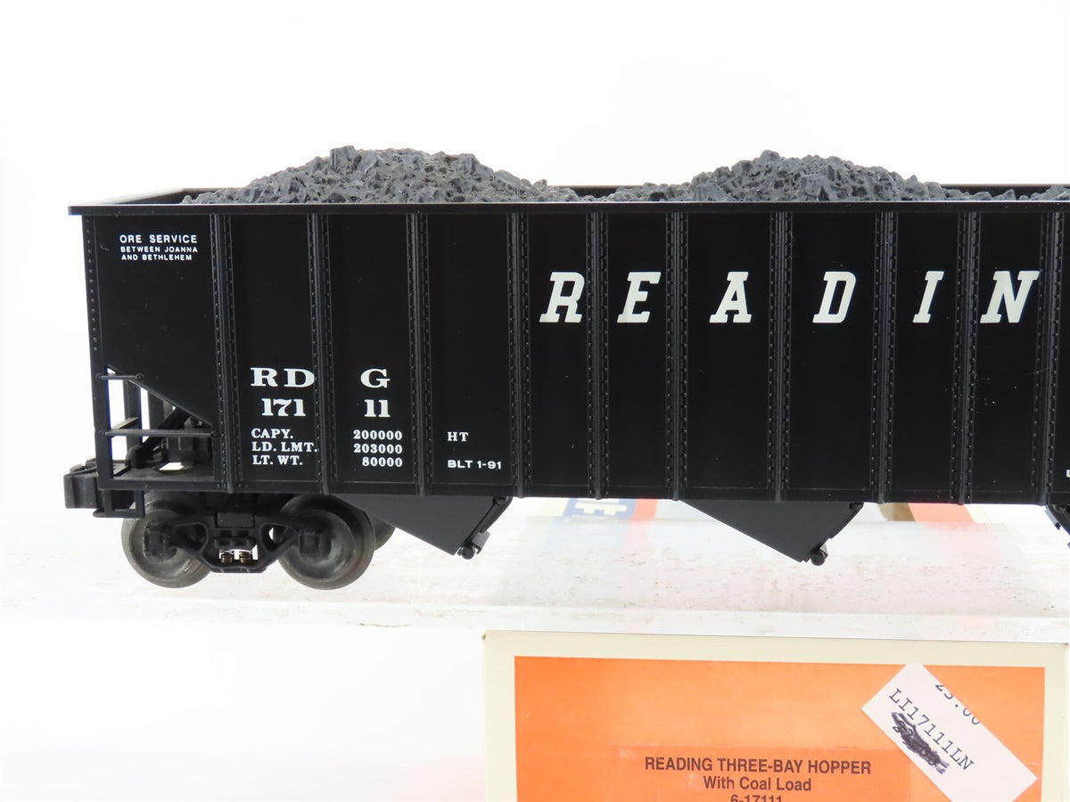 O Gauge 3-Rail Lionel 6-17111 RDG Reading 3-Bay Hopper #17111 w/ Coal Load